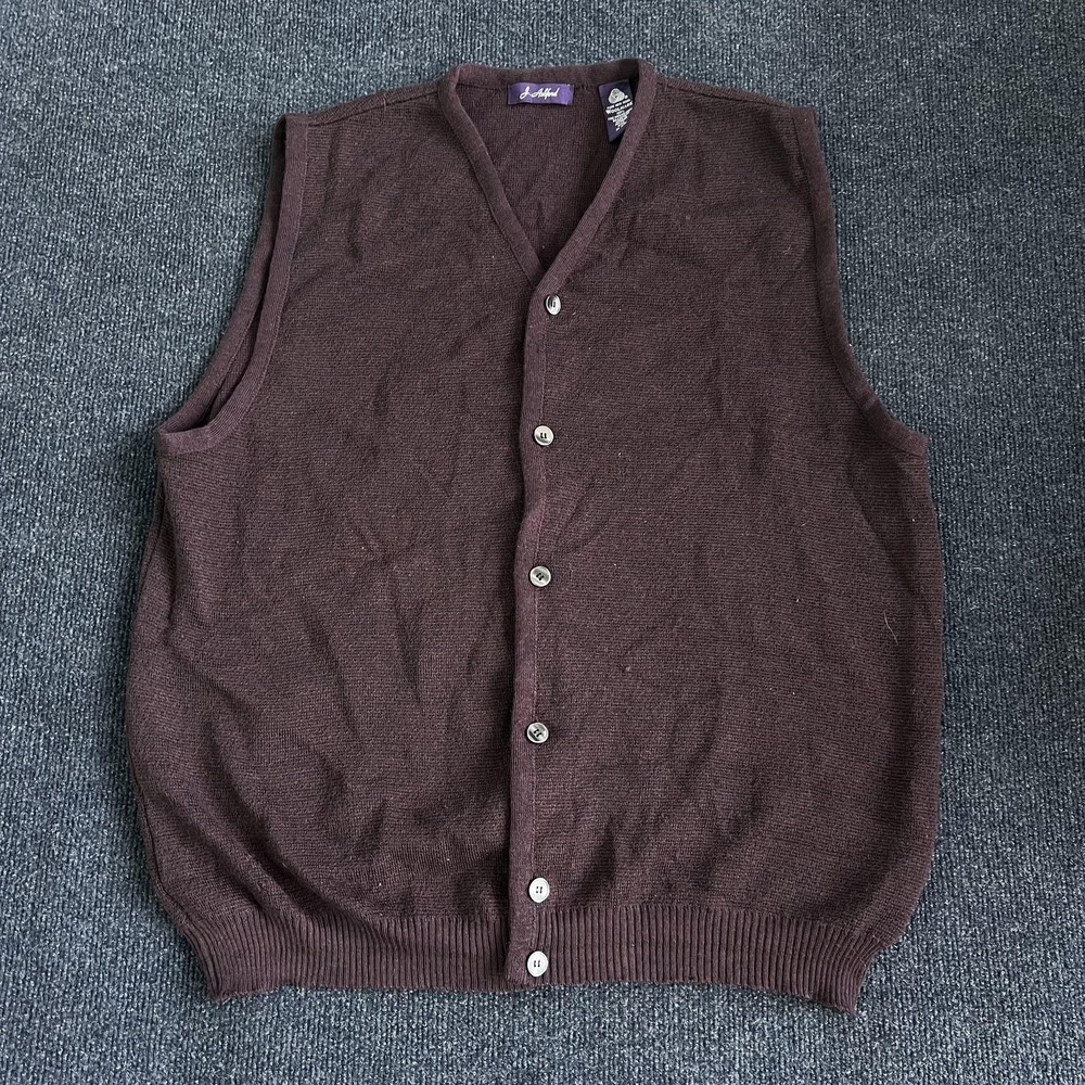 J. Ashford Sweater Vest Mens 2XL Purple Merino Wool V Neck Button Front Knit